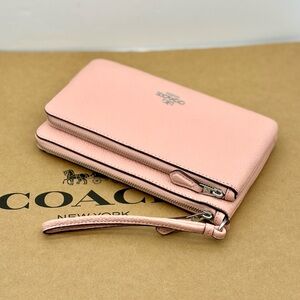 Coach Blush Leather Double-Zip Wristlet Wallet